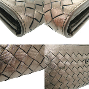 美品 ボッテガヴェネタ イントレチャート 長財布 レザー メタリックブラウン 0671【中古】BOTTEGAVENETA