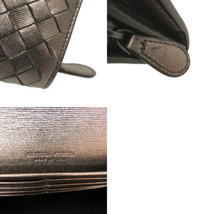 美品 ボッテガヴェネタ イントレチャート 長財布 レザー メタリックブラウン 0671【中古】BOTTEGAVENETA