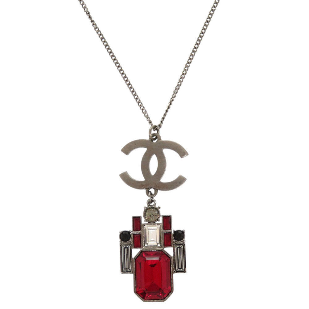 美品 シャネル ココマーク メタル クリスタル レッド ネックレス ペンダント 0680【中古】CHANEL