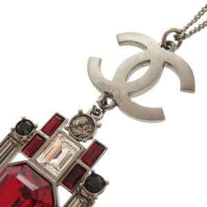美品 シャネル ココマーク メタル クリスタル レッド ネックレス ペンダント 0680【中古】CHANEL