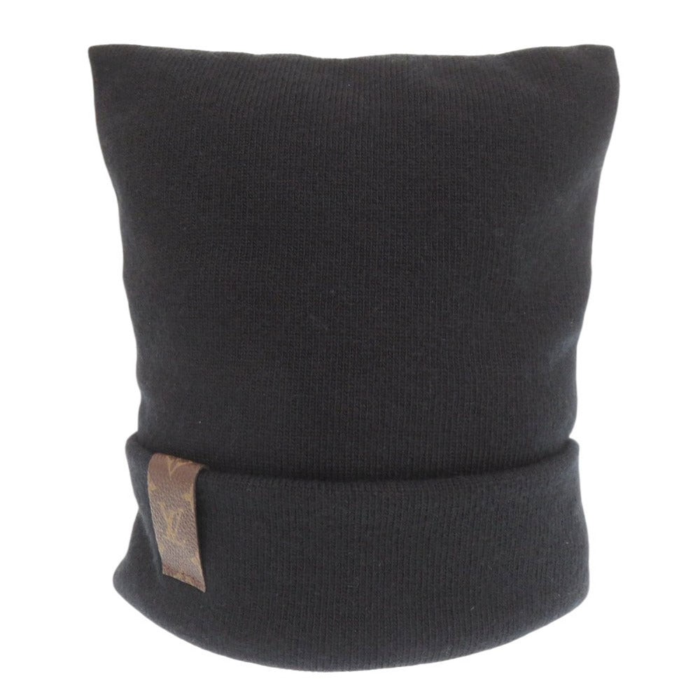 新品同様 ルイ ヴィトン ビーニー LV スクエア モノグラムパッチ M93312 ウール ブラック ニット帽 帽子 黒 LV 0686【中古】LOUIS VUITTON