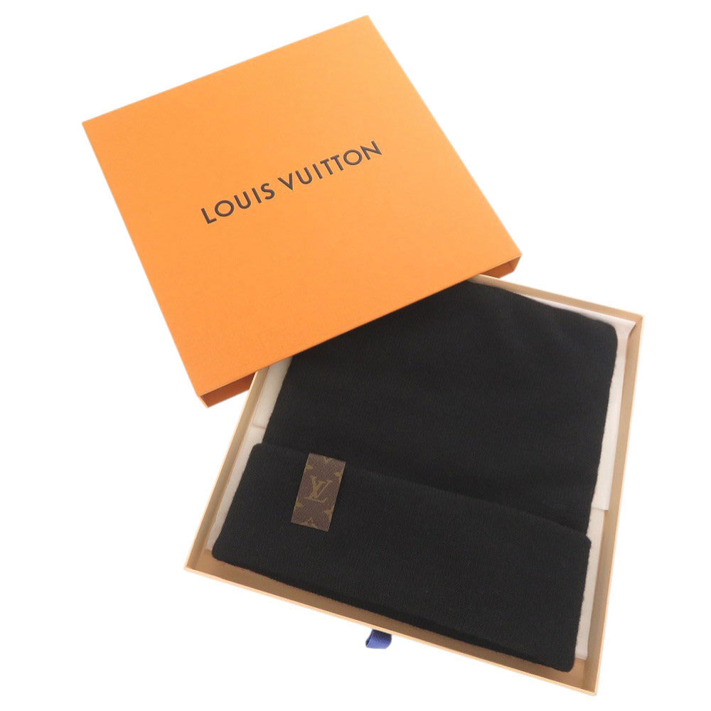 新品同様 ルイ ヴィトン ビーニー LV スクエア モノグラムパッチ M93312 ウール ブラック ニット帽 帽子 黒 LV 0686【中古】LOUIS VUITTON