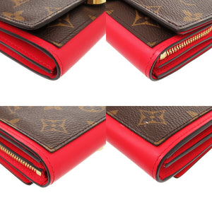 美品 ルイ ヴィトン ポルトフォイユ フロール コンパクト M64587 レザー モノグラムキャンバス コクリコ ICタグ LV 赤 二つ折り財布 0692【中古】LOUIS VUITTON