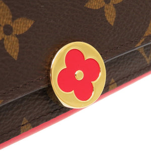 美品 ルイ ヴィトン ポルトフォイユ フロール コンパクト M64587 レザー モノグラムキャンバス コクリコ ICタグ LV 赤 二つ折り財布 0692【中古】LOUIS VUITTON