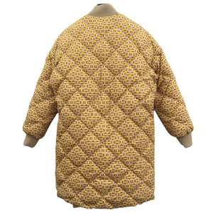 美品 エルメス ベルト付 リバーシブル ロング ダウンジャケット レザーパッチ Hロゴ 総柄 セリエボタン ダウンフェザー イエロー 0710【中古】HERMES