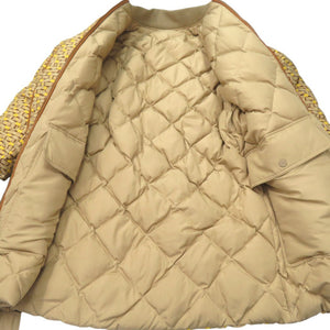 美品 エルメス ベルト付 リバーシブル ロング ダウンジャケット レザーパッチ Hロゴ 総柄 セリエボタン ダウンフェザー イエロー 0710【中古】HERMES