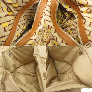 美品 エルメス ベルト付 リバーシブル ロング ダウンジャケット レザーパッチ Hロゴ 総柄 セリエボタン ダウンフェザー イエロー 0710【中古】HERMES