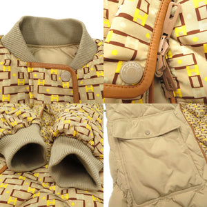 美品 エルメス ベルト付 リバーシブル ロング ダウンジャケット レザーパッチ Hロゴ 総柄 セリエボタン ダウンフェザー イエロー 0710【中古】HERMES