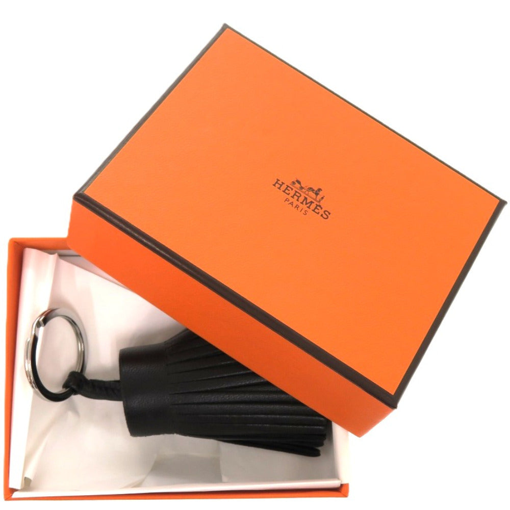 未使用 エルメス カルメン アニューミロ ノワール フリンジ バッグチャーム キーホルダー 黒 0714 【中古】 HERMES