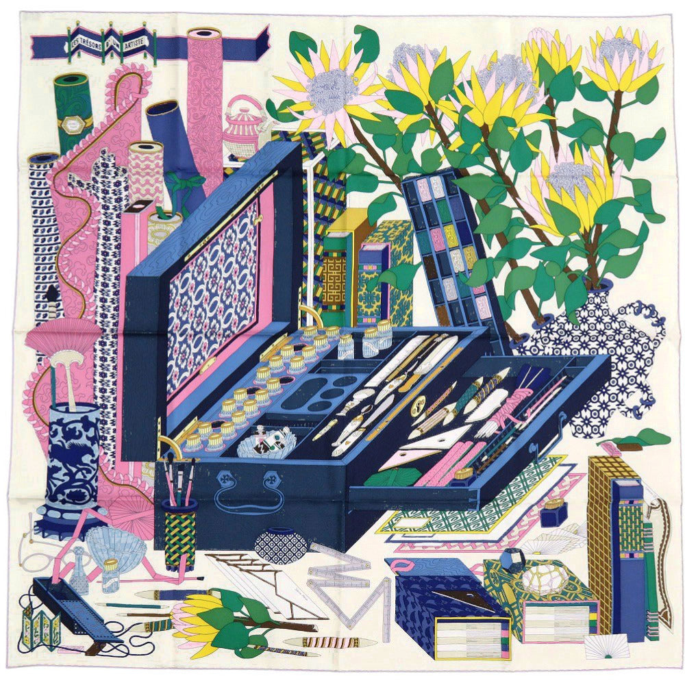 新品同様 エルメス カレ90 Les tresors d'un Artiste ある画家の宝物 シルク マルチカラー スカーフ 0717【中古】HERMES