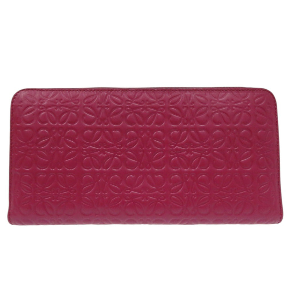 新品同様 ロエベ リピートアナグラム ラウンドファスナーウォレット 261850 長財布 レザー マゼンタ 0741【中古】LOEWE