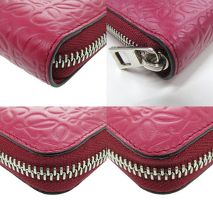 新品同様 ロエベ リピートアナグラム ラウンドファスナーウォレット 261850 長財布 レザー マゼンタ 0741【中古】LOEWE