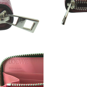 新品同様 ロエベ リピートアナグラム ラウンドファスナーウォレット 261850 長財布 レザー マゼンタ 0741【中古】LOEWE
