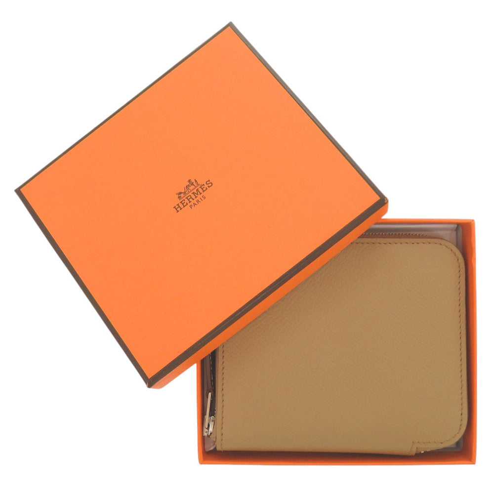 新品同様 エルメス アザップ シルクイン コンパクト ヴォーエプソン/シルク チャイ/ジョーヌシトロン シルバー金具 U刻印(2022年製) コインケース 財布 0750【中古】HERMES