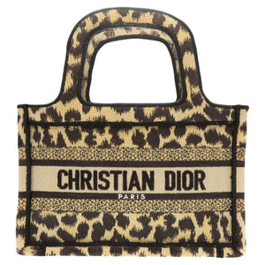 クリスチャンディオール ブックトート ミニ レオパード キャンバス ベージュ ハンドバッグ 0760【中古】Christian Dior