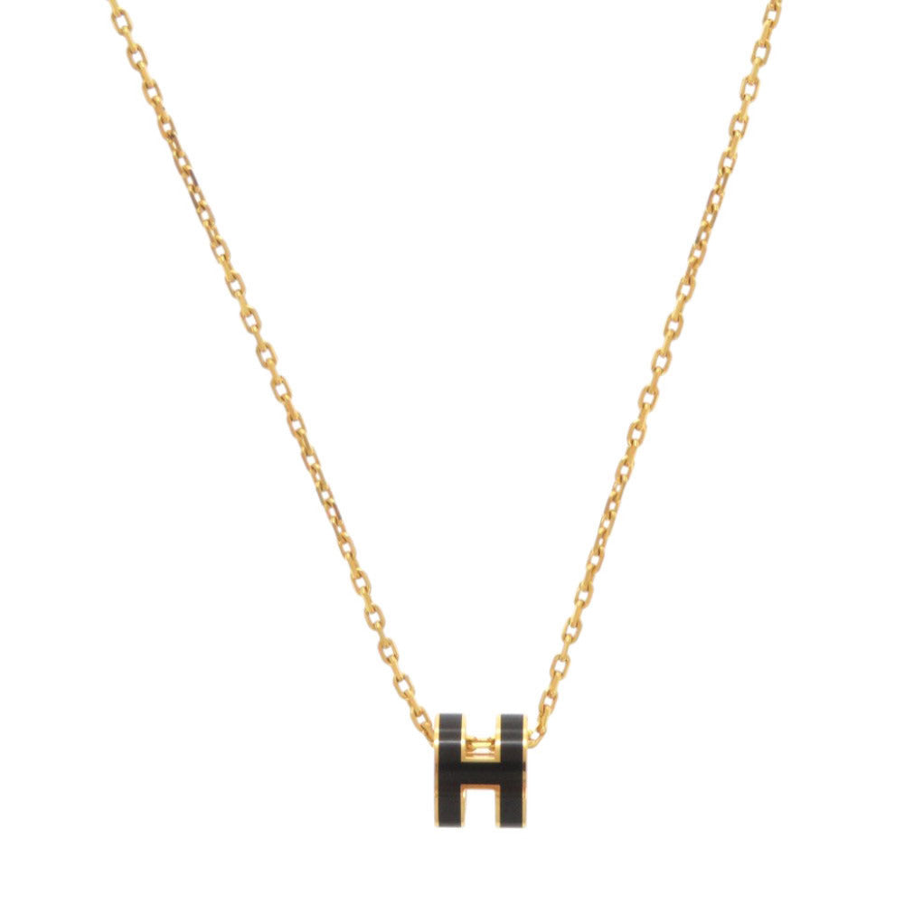 新品同様 エルメス ミニポップアッシュH メタル ゴールド金具 ブラック ネックレス 0768【中古】HERMES