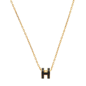 新品同様 エルメス ミニポップアッシュH メタル ゴールド金具 ブラック ネックレス 0768【中古】HERMES