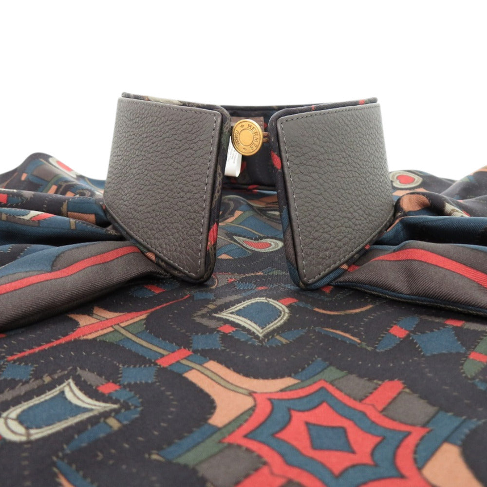 新品同様 エルメス 付け襟 プティアッシュ シルク 牛革 グレー その他ファッション雑貨 0773【中古】HERMES