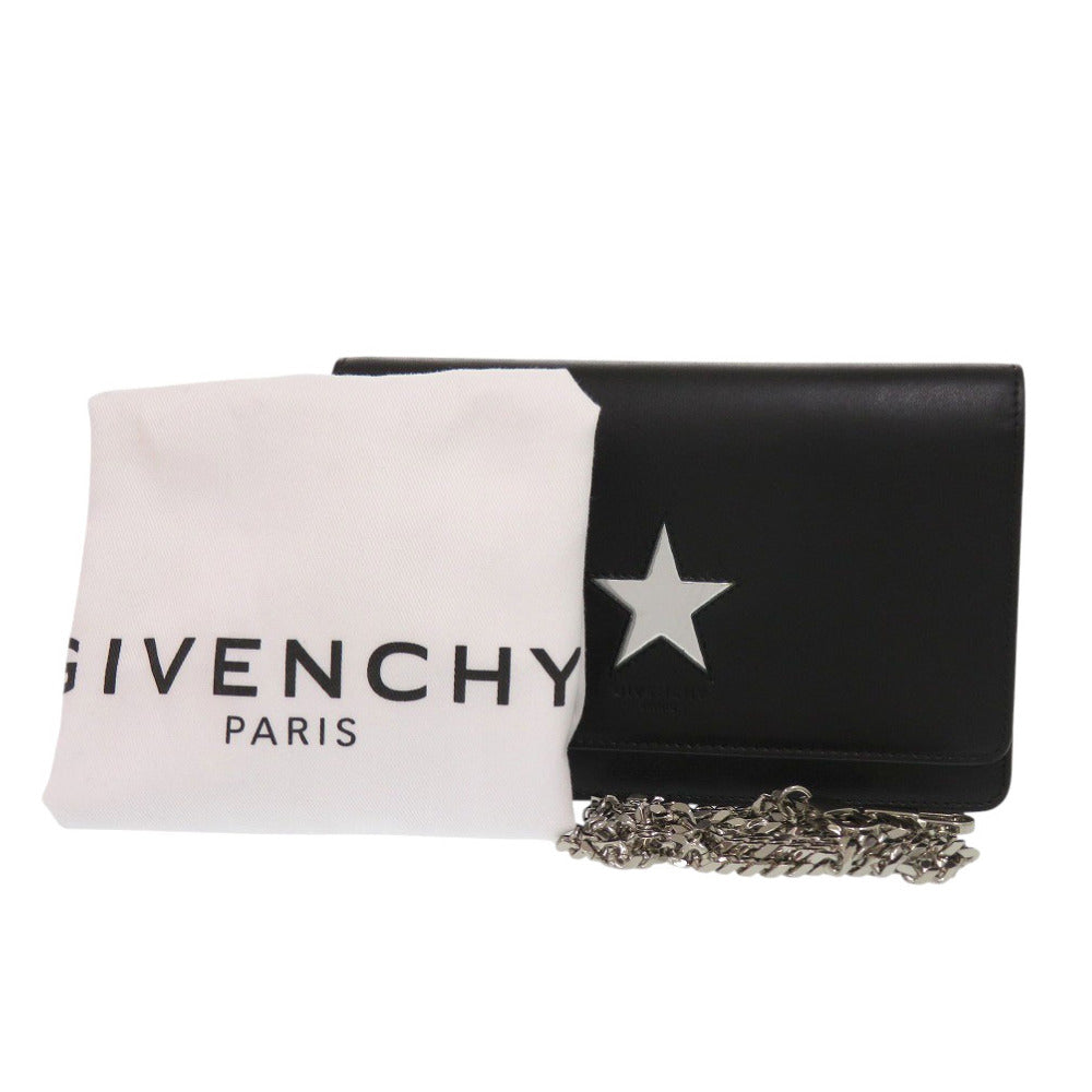 美品 ジバンシィ チェーンウォレット スターアニメーション レザー ブラック ショルダーバッグ 黒 0787【中古】GIVENCHY