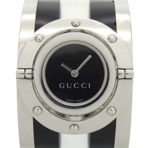 美品 グッチ 112 トワール バングル SS プラスチック ブラック クオーツ 腕時計 黒文字盤 0845【中古】GUCCI