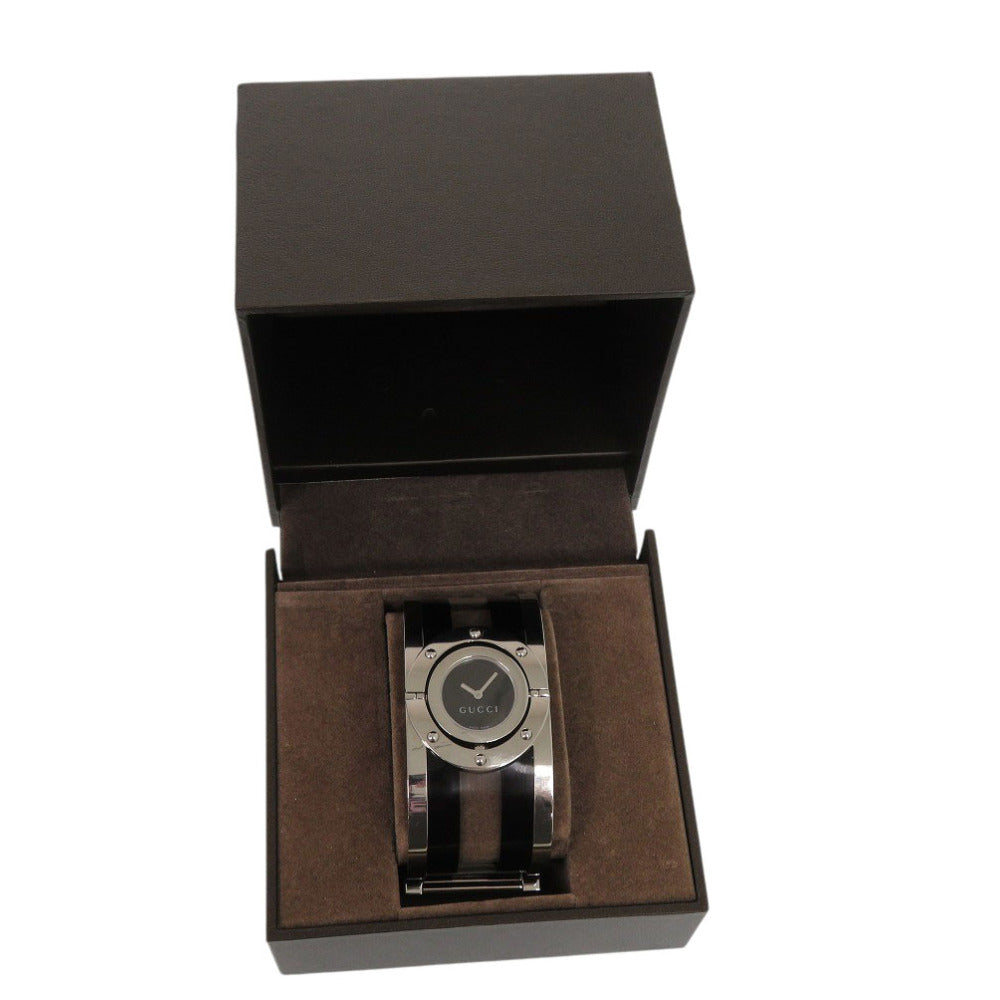 美品 グッチ 112 トワール バングル SS プラスチック ブラック クオーツ 腕時計 黒文字盤 0845【中古】GUCCI