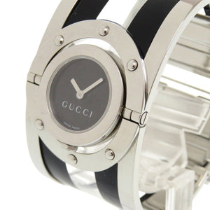 美品 グッチ 112 トワール バングル SS プラスチック ブラック クオーツ 腕時計 黒文字盤 0845【中古】GUCCI