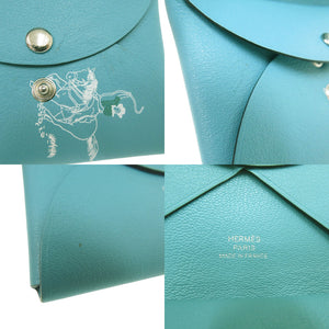 美品 エルメス カルヴィデュオ Calvi Duo カードケース レザー ブルー W刻印 0848【中古】HERMES