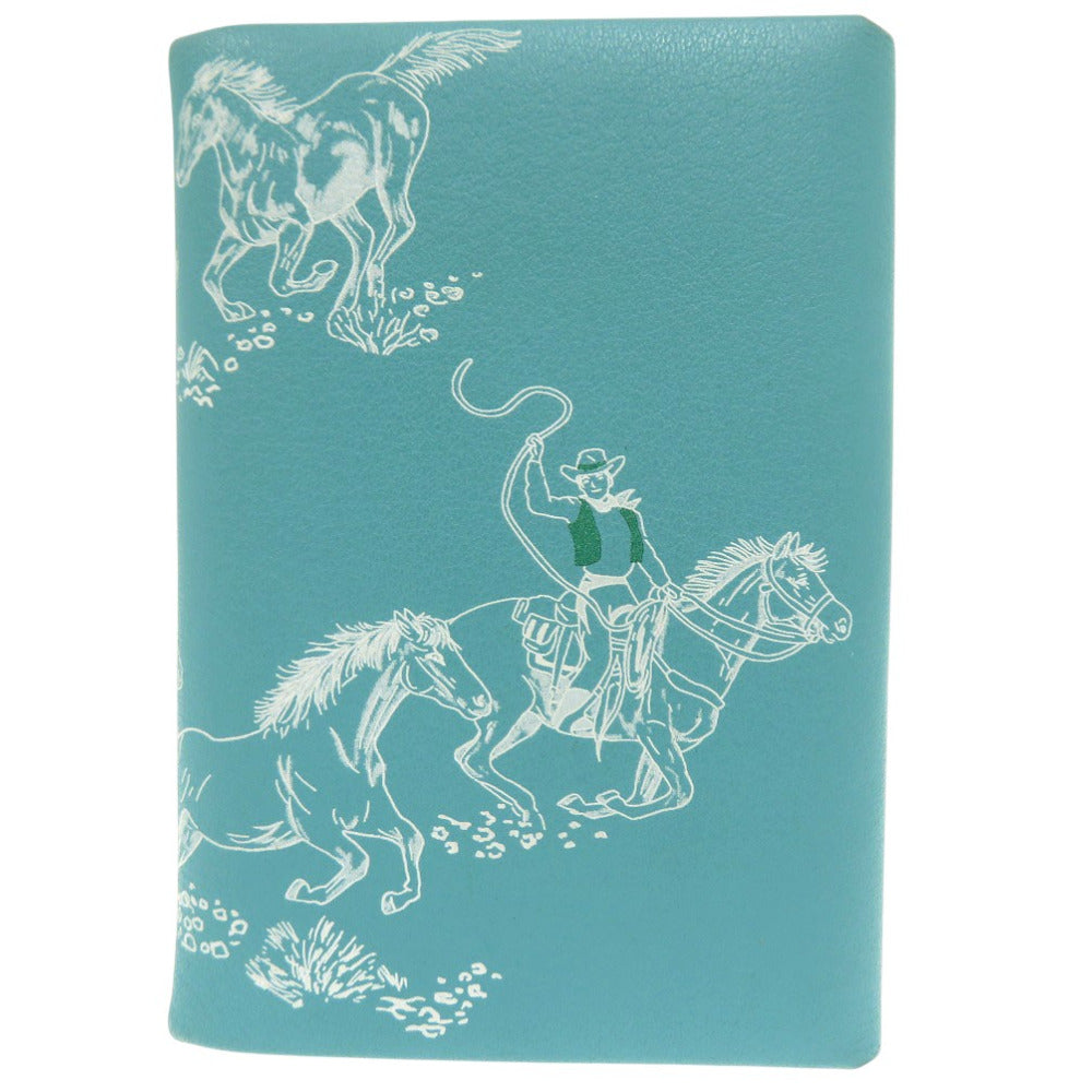 美品 エルメス カルヴィデュオ Calvi Duo カードケース レザー ブルー W刻印 0848【中古】HERMES