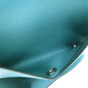 美品 エルメス カルヴィデュオ Calvi Duo カードケース レザー ブルー W刻印 0848【中古】HERMES