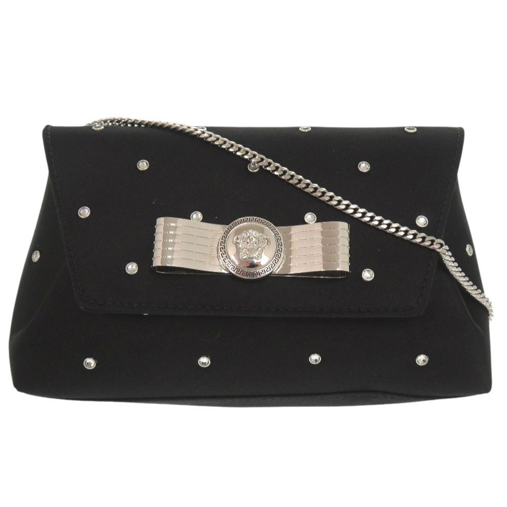 美品 ヴェルサーチ ジャンニリボン メドゥーサ シルク ビスコース ブラック ショルダーバッグ チェーンショルダーバッグ 0850【中古】VERSACE