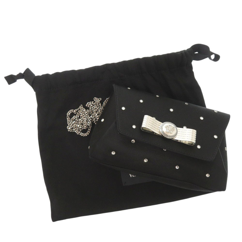 美品 ヴェルサーチ ジャンニリボン メドゥーサ シルク ビスコース ブラック ショルダーバッグ チェーンショルダーバッグ 0850【中古】VERSACE