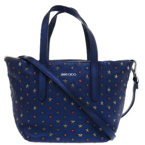 美品 ジミーチュウ 2way MINISARA ミニサラ カラースタースタッズ レザー ネイビー 紺 ハンドバッグ 0851【中古】JIMMY CHOO