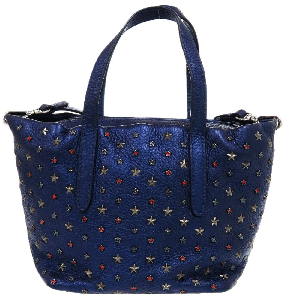 美品 ジミーチュウ 2way MINISARA ミニサラ カラースタースタッズ レザー ネイビー 紺 ハンドバッグ 0851【中古】JIMMY CHOO