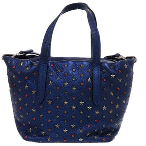 美品 ジミーチュウ 2way MINISARA ミニサラ カラースタースタッズ レザー ネイビー 紺 ハンドバッグ 0851【中古】JIMMY CHOO