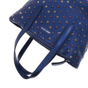 美品 ジミーチュウ 2way MINISARA ミニサラ カラースタースタッズ レザー ネイビー 紺 ハンドバッグ 0851【中古】JIMMY CHOO