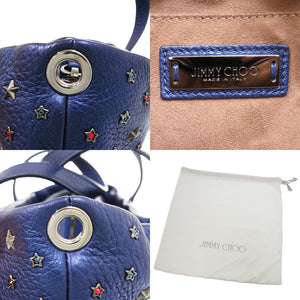 美品 ジミーチュウ 2way MINISARA ミニサラ カラースタースタッズ レザー ネイビー 紺 ハンドバッグ 0851【中古】JIMMY CHOO