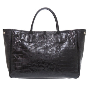 ロンシャン 型押しレザー ブラック トートバッグ 黒 0855【中古】Longchamp