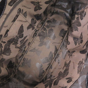 ロンシャン 型押しレザー ブラック トートバッグ 黒 0855【中古】Longchamp
