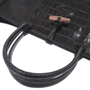 ロンシャン 型押しレザー ブラック トートバッグ 黒 0855【中古】Longchamp