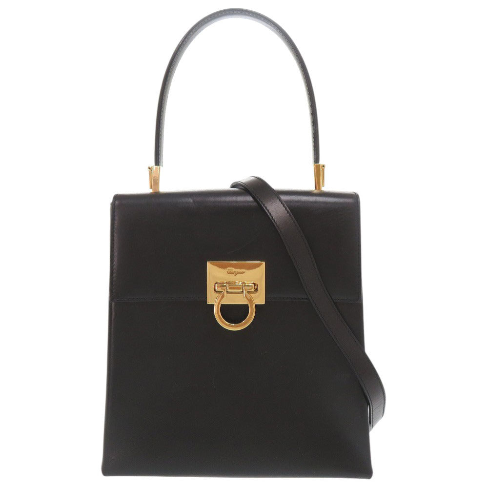 サルヴァトーレフェラガモ ガンチーニ レザー ブラック 2WAY ハンドバッグ ショルダーバッグ 黒 0857【中古】Salvatore Ferragamo