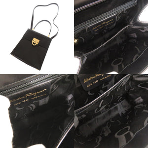 サルヴァトーレフェラガモ ガンチーニ レザー ブラック 2WAY ハンドバッグ ショルダーバッグ 黒 0857【中古】Salvatore Ferragamo