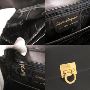 サルヴァトーレフェラガモ ガンチーニ レザー ブラック 2WAY ハンドバッグ ショルダーバッグ 黒 0857【中古】Salvatore Ferragamo