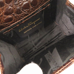 美品 サルヴァトーレフェラガモ チェーンショルダー ヴァラリボン AQ213202 型押しレザー ブラウン ショルダーバッグ 茶 0859【中古】Salvatore Ferragamo