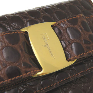 美品 サルヴァトーレフェラガモ チェーンショルダー ヴァラリボン AQ213202 型押しレザー ブラウン ショルダーバッグ 茶 0859【中古】Salvatore Ferragamo