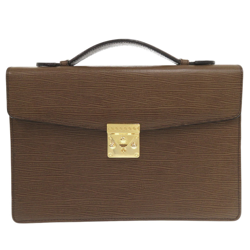 美品 ヴェルサーチ レザー ブラウン ビジネスバッグ 茶 0869【中古】VERSACE メンズ