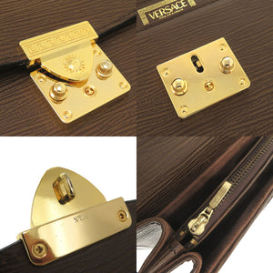 美品 ヴェルサーチ レザー ブラウン ビジネスバッグ 茶 0869【中古】VERSACE メンズ
