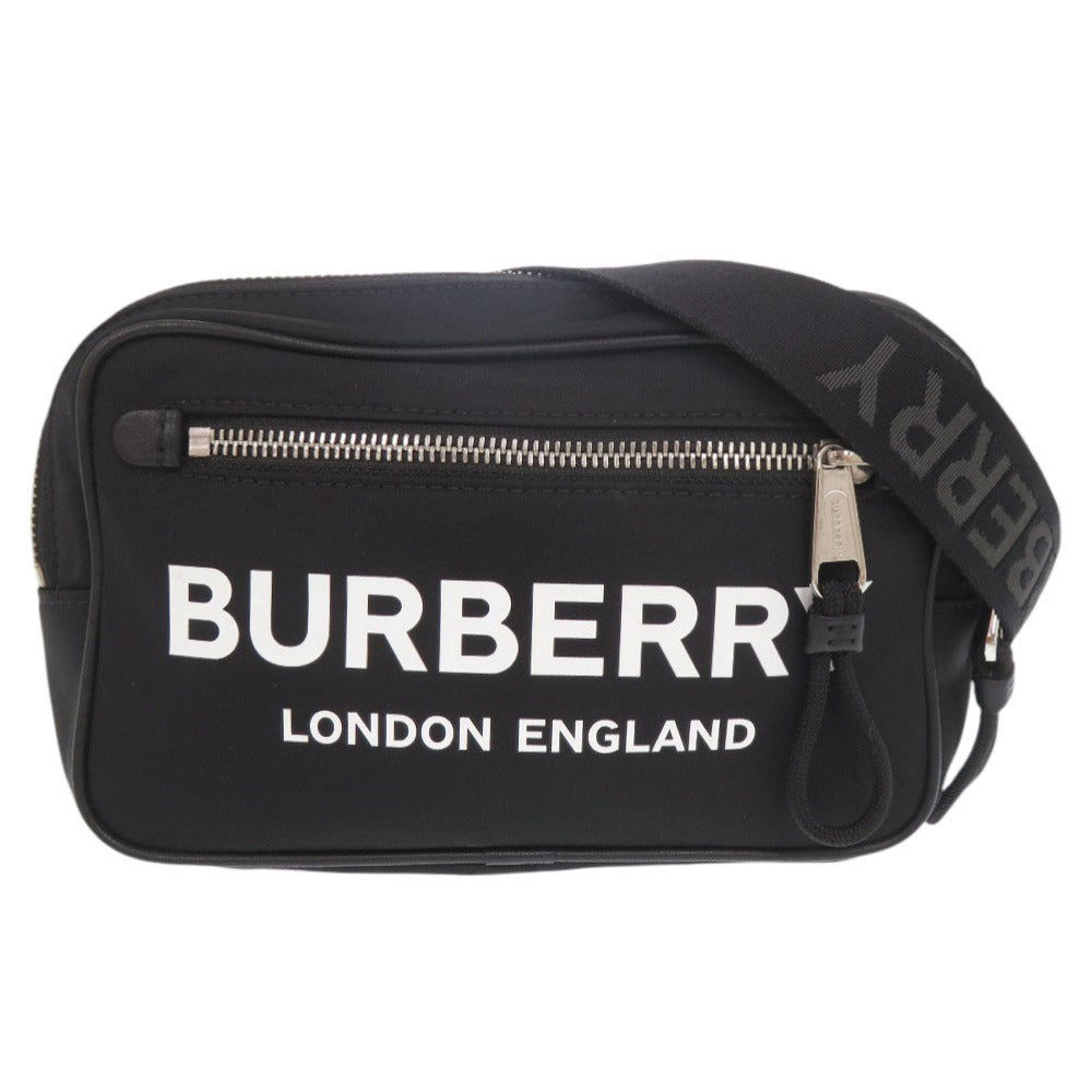 美品 バーバリー ロゴプリント ナイロン ブラック ボディバッグ ウエストバッグ 黒 0889【中古】BURBERRY