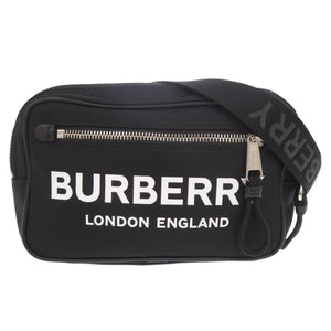 美品 バーバリー ロゴプリント ナイロン ブラック ボディバッグ ウエストバッグ 黒 0889【中古】BURBERRY