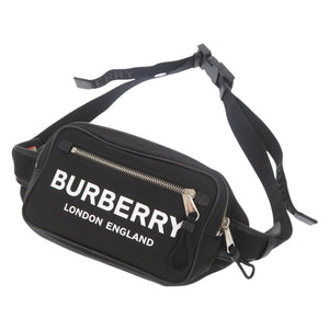 美品 バーバリー ロゴプリント ナイロン ブラック ボディバッグ ウエストバッグ 黒 0889【中古】BURBERRY