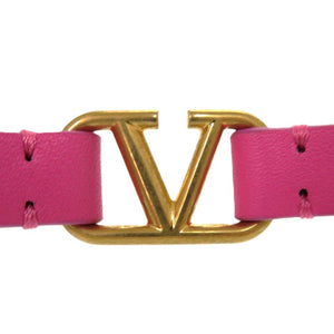 美品 ヴァレンティノ ガラヴァーニ Vロゴ レザー ピンク ブレスレット 0891【中古】Valentino Garavani
